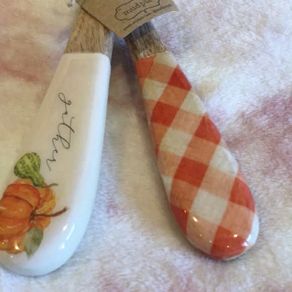 Gather Fall Thanksgiving Autumn Salad Server Set Salad Utensils, NWT Wood Enamel - Picture 5 of 16